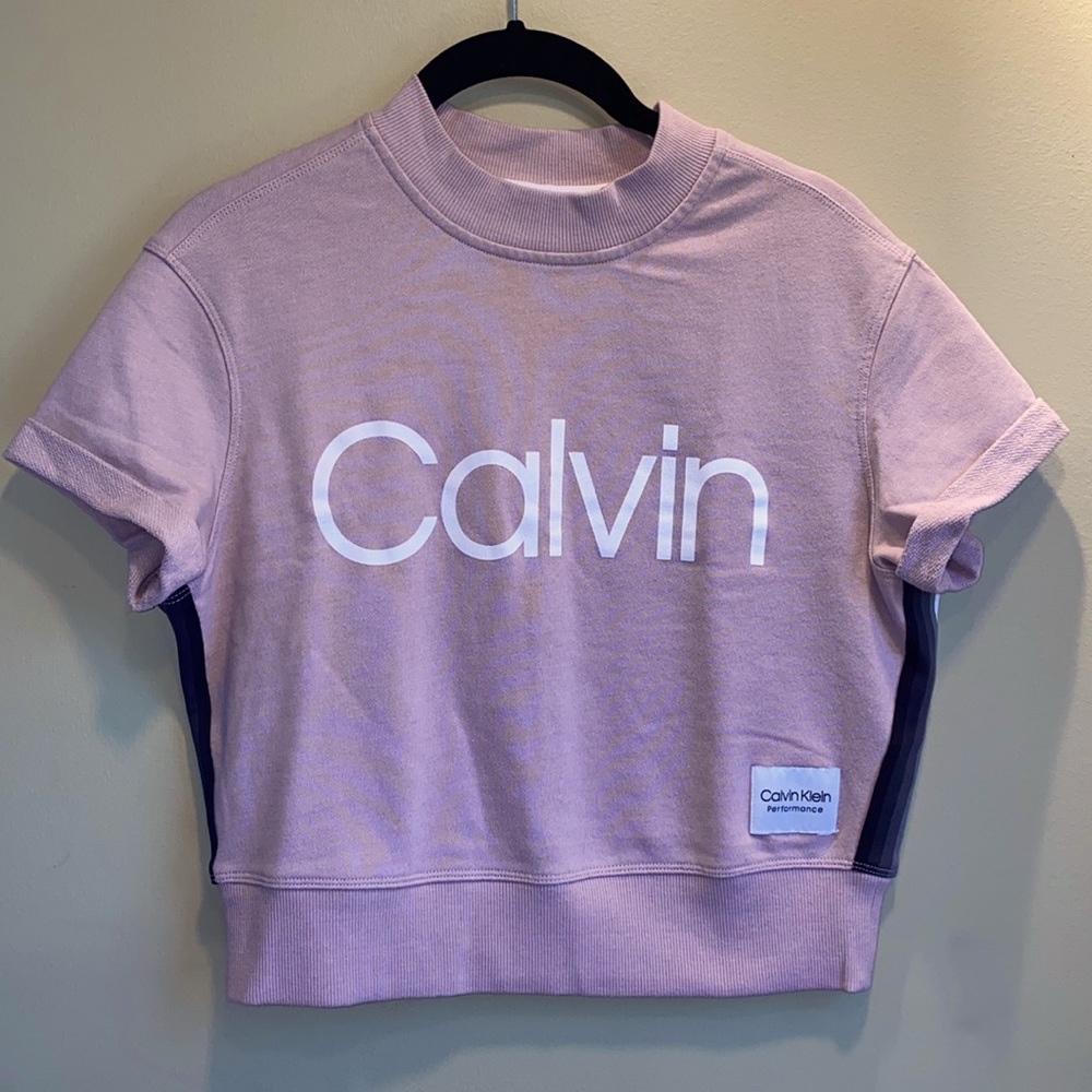 CK Mauve Cropped Short-Sleeved Sweater Sz: XS